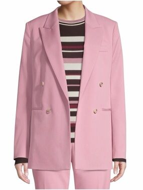 BOSS Hugo Boss Jericoa Stretch Wool Double-Breasted Blazer in Petal Pink US Sz 6
